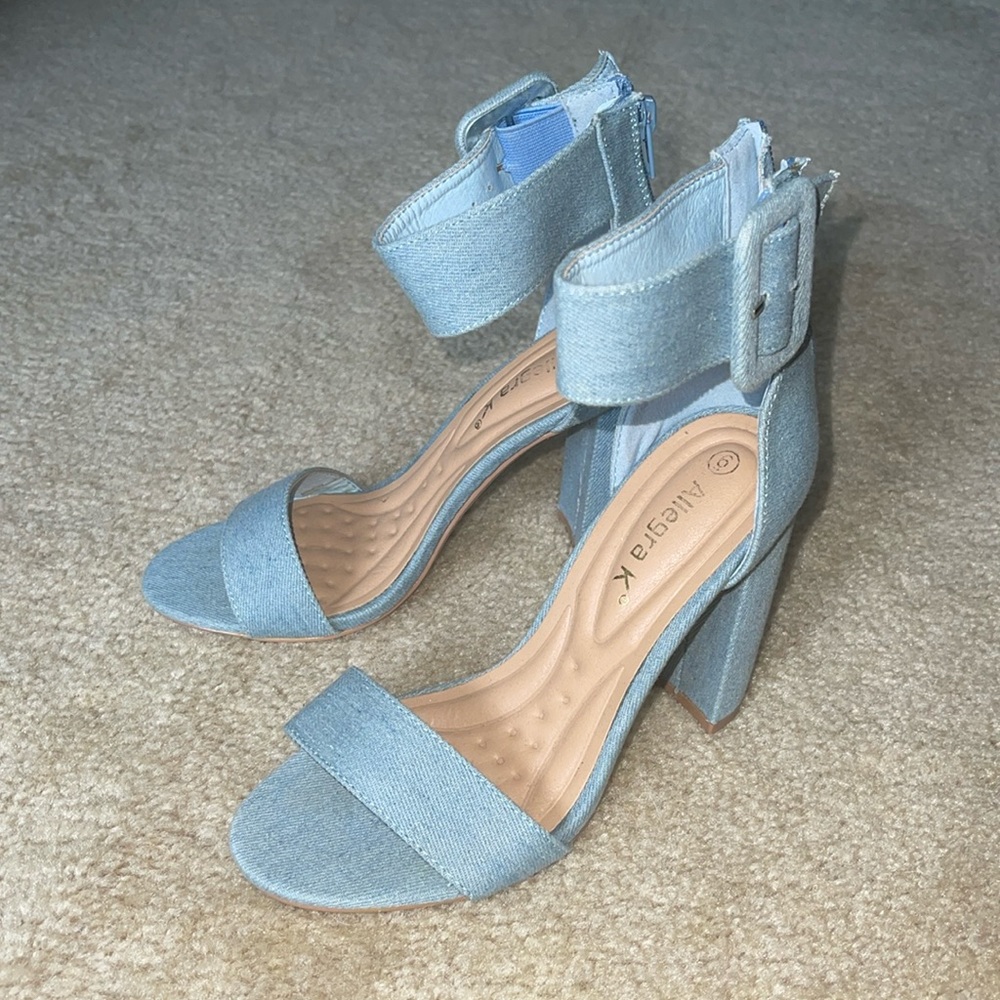 Denim style block heels